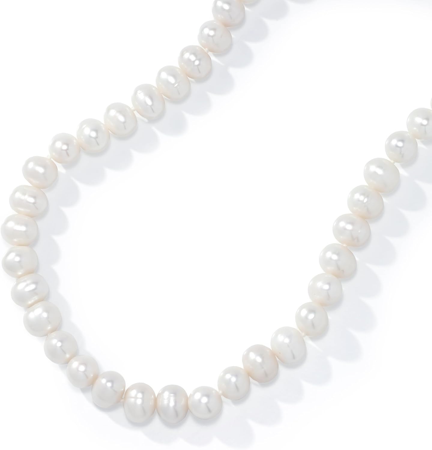 White Freshwater Pearl Necklace - 28 Inch Pearl Necklace for Women - Rhodium Plated Sterling Silver Necklace - Real Strand Pearl Necklace - Timeless Pearl Jewelry for Women - Freshwater Pearls