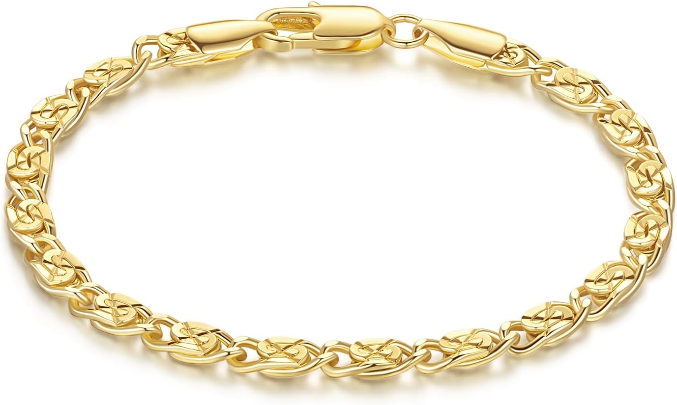 14K Gold Bracelets for Women Gold Bracelets for Womens Bracelet Unique Dainty Cuban Chain Bracelet for Women Men 6.5/7/7.5/8/9in