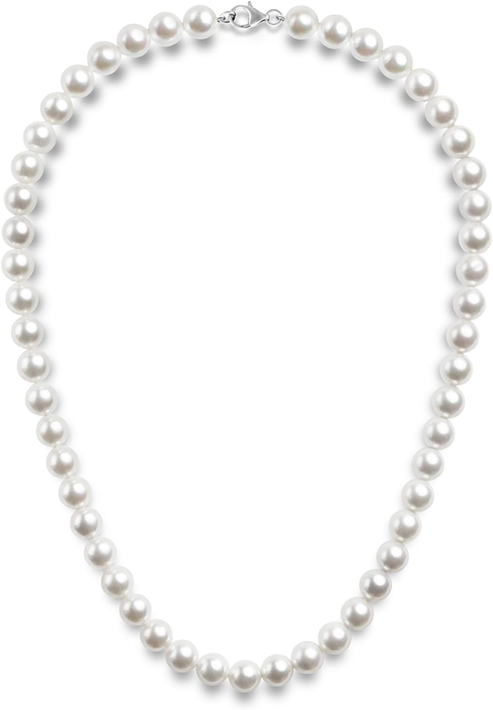 Sterling Silver Round White Simulated Shell Pearl Necklace Strand | Pearl Choker Necklace | Jewelry for Women